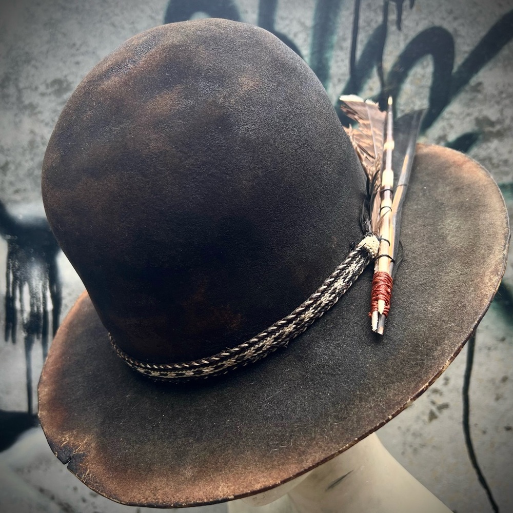 MIDNIGHT RAMBLER Custom Open Crown Distressed Burned Hat SMALL